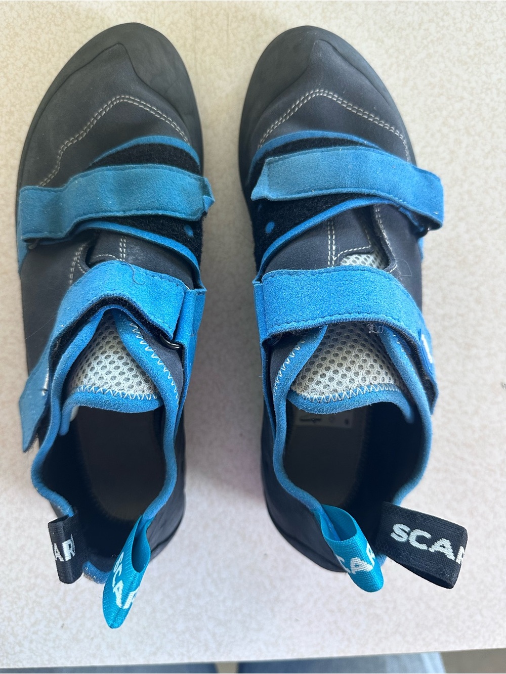 Scarpa Black and Blue Men's Climbing Sneakers with Dual Velcro Straps